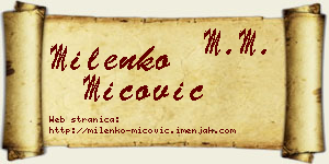 Milenko Mićović vizit kartica